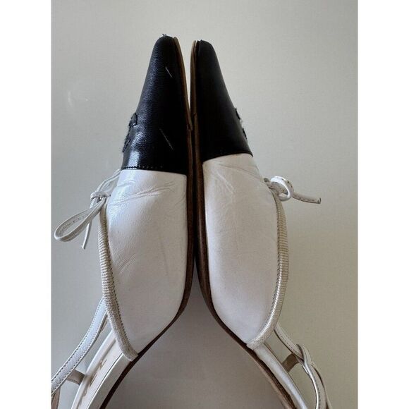 Chanel Black & White CC Logo Bow Captoe Slingback Pointed Toe Heels EU 38.5 - Picture 6 of 12